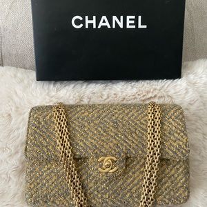 Authentic vintage Chanel 2.55 reissue tweed bag in gold hardware